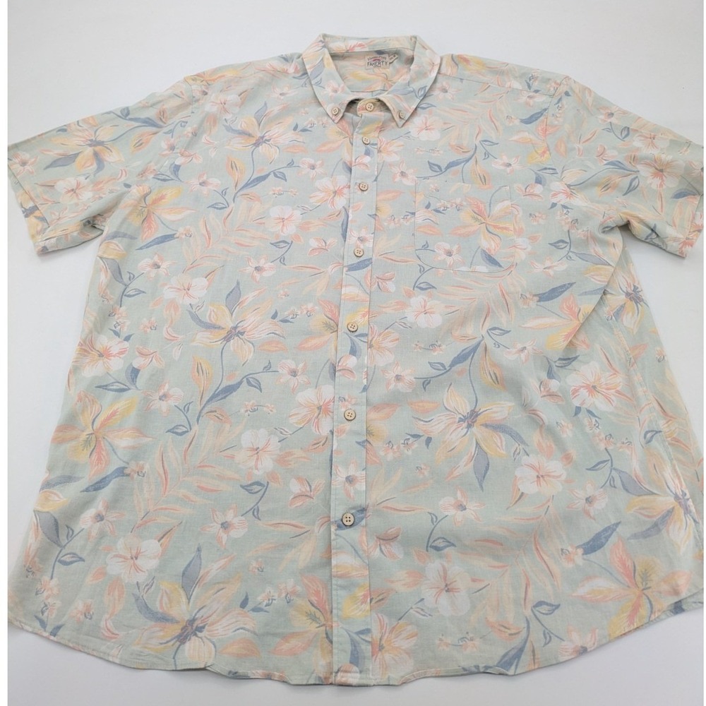 Faherty Shirt Mens Size 2XLarge Blue Short Sleeve Breeze Floral Hemp Blend Playa